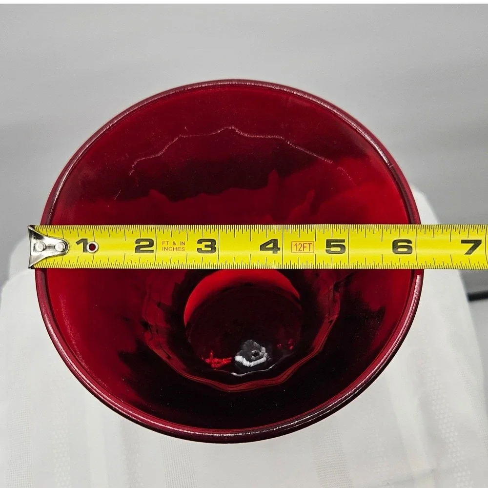 Vintage Anchor Hocking Ruby Red Glass Vase Flared Rim Quilted Base 9